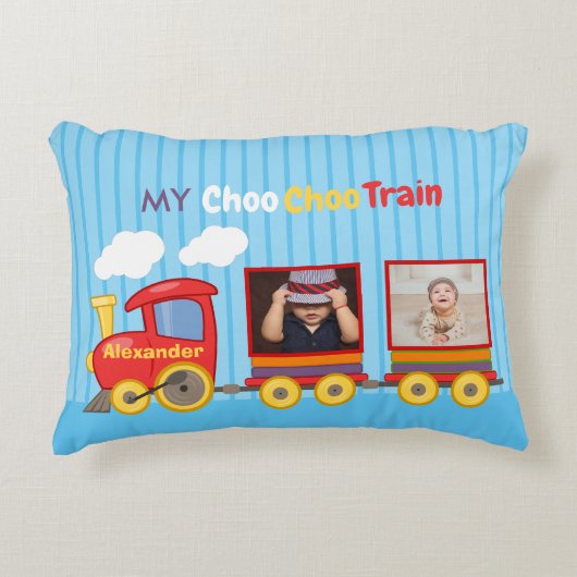 Spielzeugzug Kleinkind Junge Geburtstag Blau Dekokissen (Vorderseite)