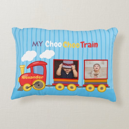 Spielzeugzug Kleinkind Junge Geburtstag Blau Dekokissen (Rückseite)