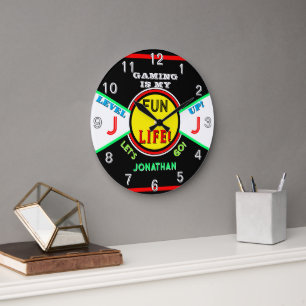 Spielzimmer Kinder Name Schwarz Blau Grün Große Wanduhr