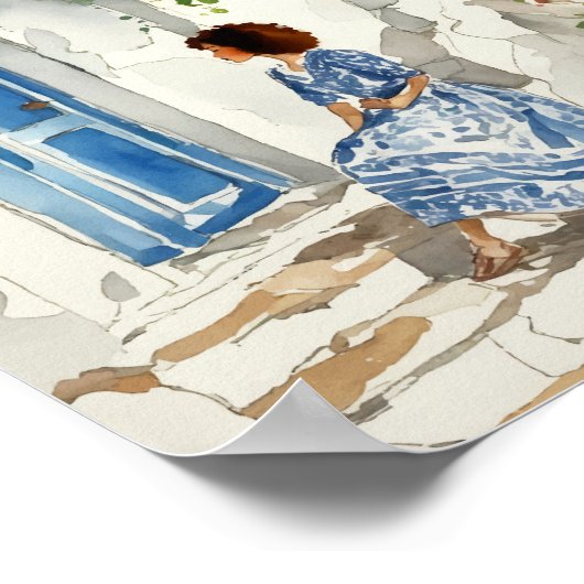 Spieße der Wasserfarbe der Ägäis Santorin Poster (Ecke)