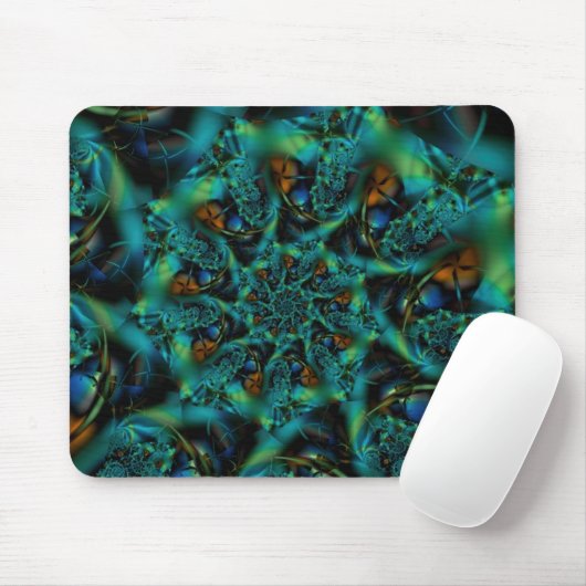 Spike | Kunst des blauen und grünen Fraktals Mousepad (Mit Mouse)