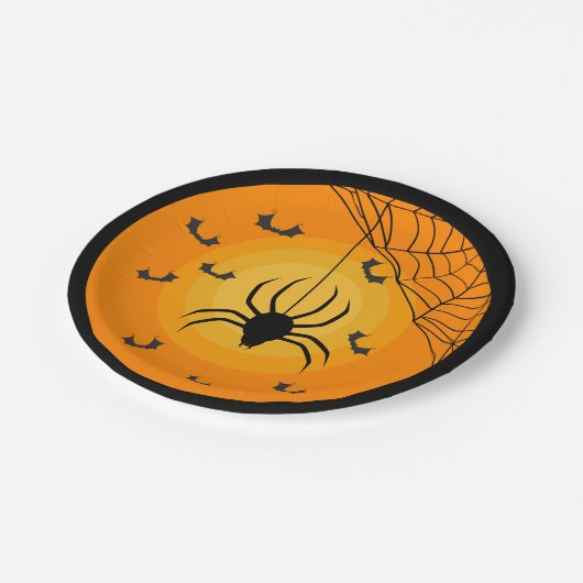 Spike Web Bats Orange Black Kids Halloween-Party Pappteller (Schrägansicht)