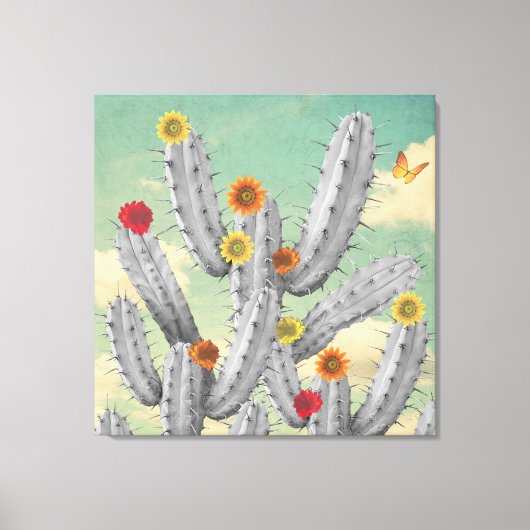Spiky Cactus Blume Collage Art Leinwanddruck (Vorderseite)
