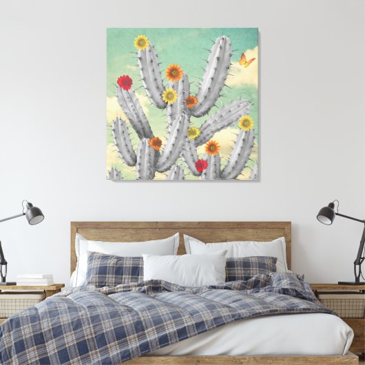 Spiky Cactus Blume Collage Art Leinwanddruck (Insitu (Schlafzimmer))