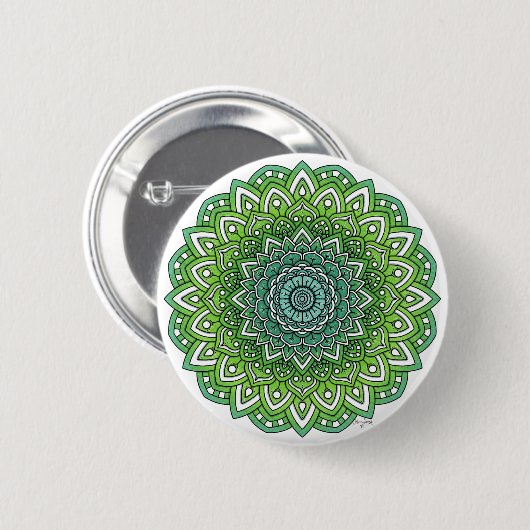 Spiky Green Blume Mandala Button (Vorne & Hinten)
