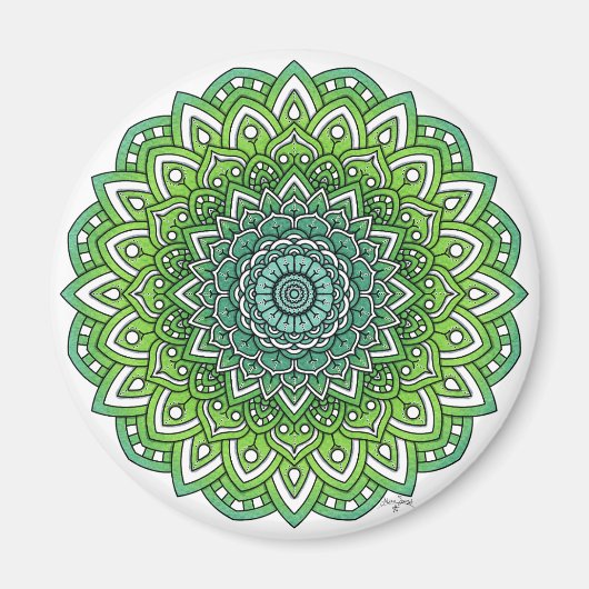 Spiky Green Blume Mandala Magnet (Vorne)