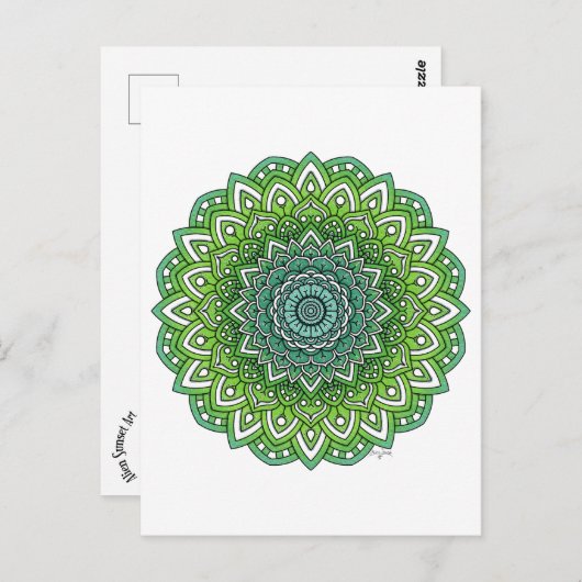 Spiky Green Blume Mandala Postkarte (Vorne/Hinten)