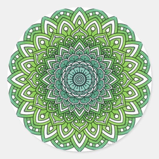 Spiky Green Blume Mandala Runder Aufkleber (Vorderseite)