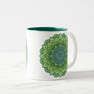 Spiky Green Blume Mandala Zweifarbige Tasse