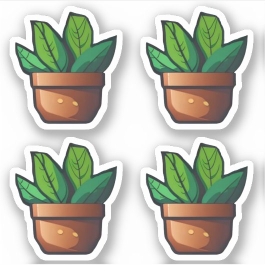 Spiky Green Pflanze in Terra Cotta Pot Aufkleber (Vorderseite)