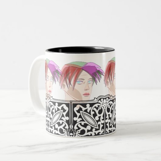 Spiky Style: Modischer Mann mit trendigem Haar Zweifarbige Tasse (Vorderseite Links)