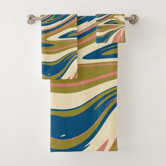 Spill - Blau, Olivgrün, Rosa und Creme Badhandtuch Set (Insitu)