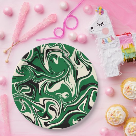 Spill - Grün, Creme und Schwarz Pappteller (Party)