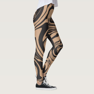 Spill in Tan und Black Retro, Marmorwirbel Leggings