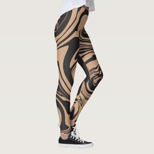 Spill in Tan und Black Retro, Marmorwirbel Leggings (Rechts)