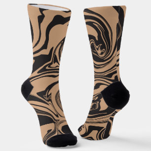 Spill in Tan und Black Retro, Marmorwirbel Socken