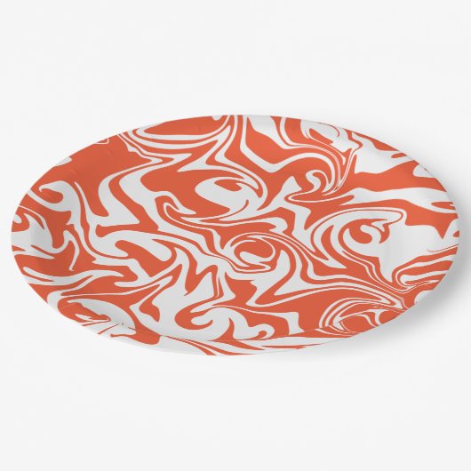 Spill - Orange und Weiß Pappteller (Schrägansicht)