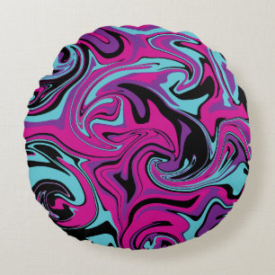 Spill - Rosa, Lila, Blau und Schwarz Rundes Kissen