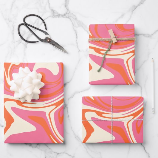 Spill - Rosa, Orange und Creme Geschenkpapier Set (Vorderseite)