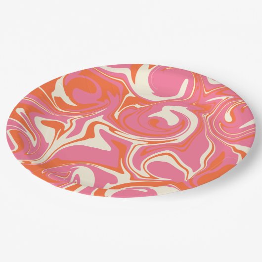 Spill - Rosa, Orange und Creme Pappteller (Schrägansicht)