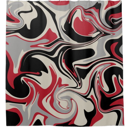 Spill - Rot, Grau, Schwarz und Knochenweiß Duschvorhang (Vorderseite)