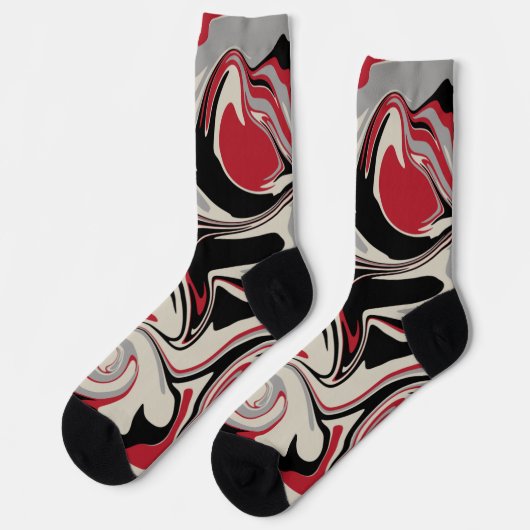 Spill - Rot, Grau, Schwarz und Knochenweiß Socken (Linkes Detail)