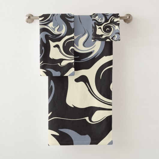 Spill - Schwarz, Grau und Creme Badhandtuch Set (Insitu)