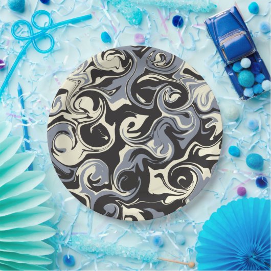 Spill - Schwarz, Grau und Creme Pappteller (Party)