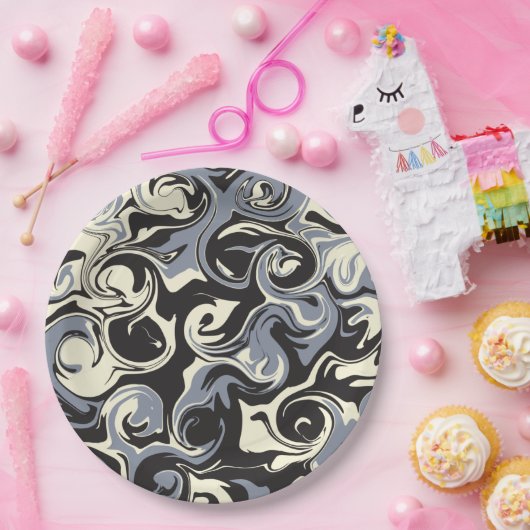 Spill - Schwarz, Grau und Creme Pappteller (Party)