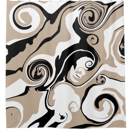 Spill - Taupe, Schwarz und Weiß Duschvorhang (Vorderseite)