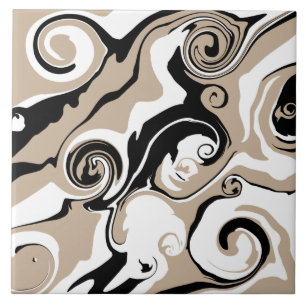 Spill - Taupe, Schwarz und Weiß Fliese