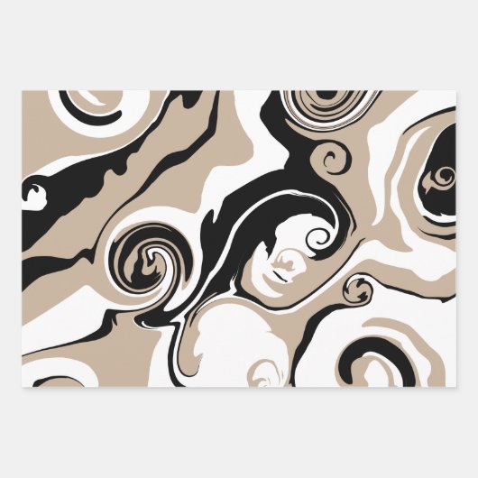 Spill - Taupe, Schwarz und Weiß Geschenkpapier Set (Vorderseite 3)