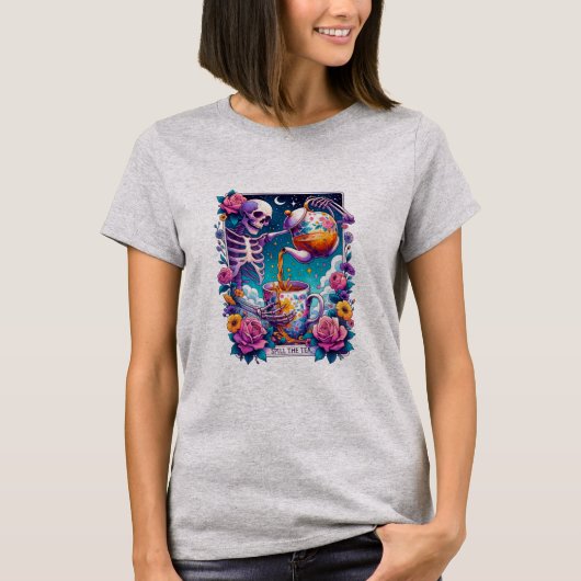 Spill the Tee Skeleton Tarot Card (Vorderseite)