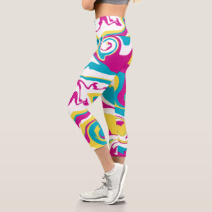 Spill - Türkis, Gelb, Rosa und Weiß Capri Leggings