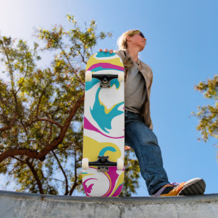 Spill - Türkis, Gelb, Rosa und Weiß Skateboard