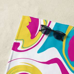 Spill - Türkis, Gelb, Rosa und Weiß Strandtuch