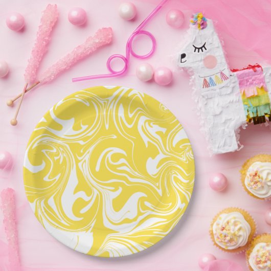 Spill - Zitronengelb und Weiß Pappteller (Party)