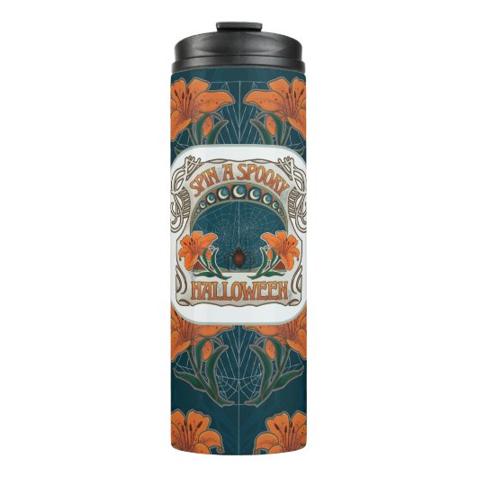 Spin a Spooky Halloween Vintage Creepy Thermosbecher (Vorderseite)