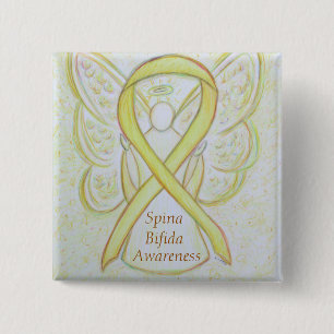Spina Bifida Angel Awareness Ribbon Buttone Button