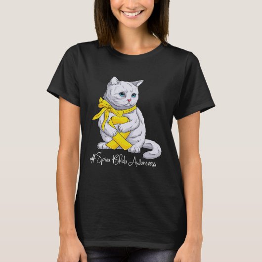 Spina Bifida Aufklärung Monat Gelbe Schleife Katze T-Shirt (Vorderseite)
