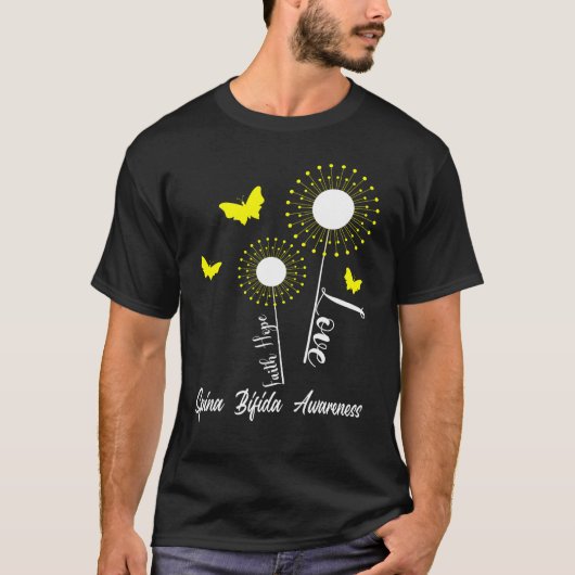 Spina Bifida Awareness Faith Hope Liebe Dandelion T-Shirt (Vorderseite)