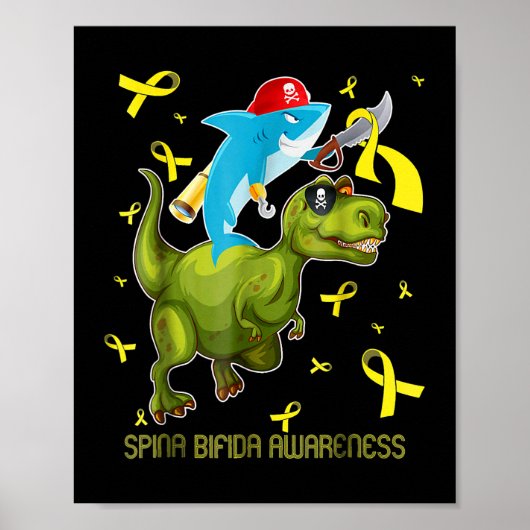 Spina bifida Bewusstsein Hai und Dinosaurier Poster (Vorne)