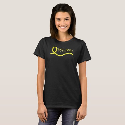 Spina Bifida Bewusstsein Yellow Beaded Ribbon T-Shirt (Vorne ganz)