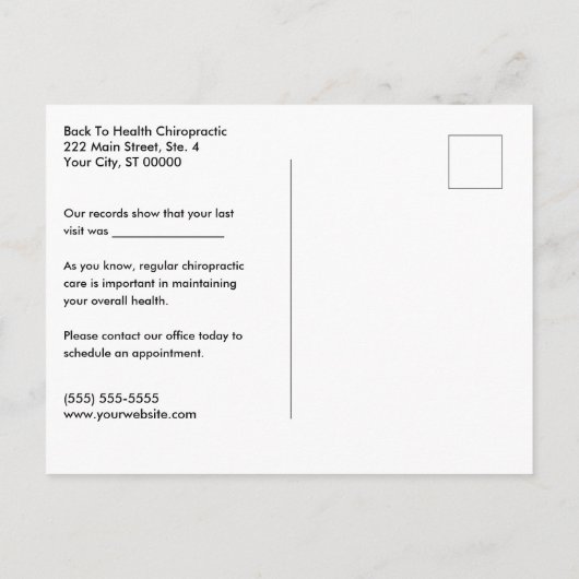Spinal Column Anatomical Chiropractic Reactivation Postkarte (Rückseite)