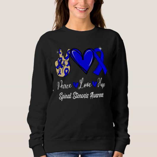 Spinal Stenosis Awareness Peace Love Hope Blue Rib Sweatshirt (Vorderseite)