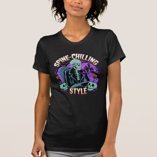 Spine Chilling Skeleton in Lederjacke | Hallow T-Shirt (Vorderseite)
