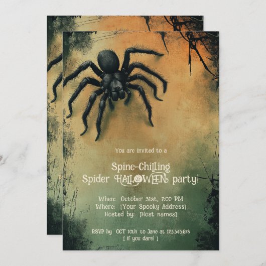 🕷️ Spine Chilling Spider Halloween-Party Einladung (Vorne/Hinten)