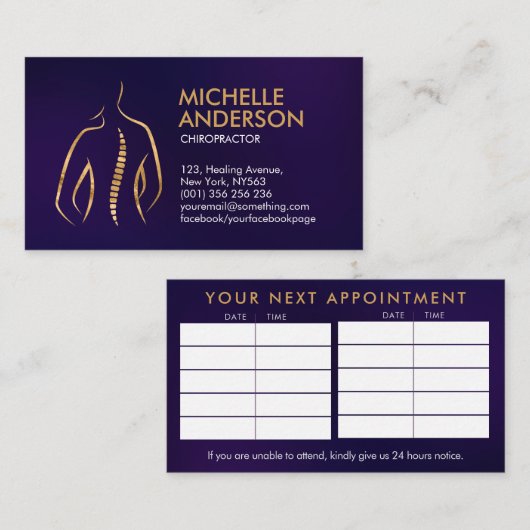 Spine Health - Chiropraktische ErnennungBusines Visitenkarte (Vorne/Hinten)