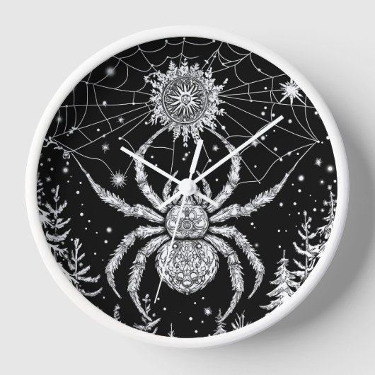 Spinne im Netz mit Mandala unter dem Sternenhimmel Uhr (Vorderseite)