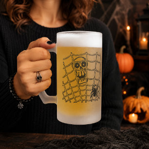 Spinne im Netz mit Totenkopf Mattglas Bierglas